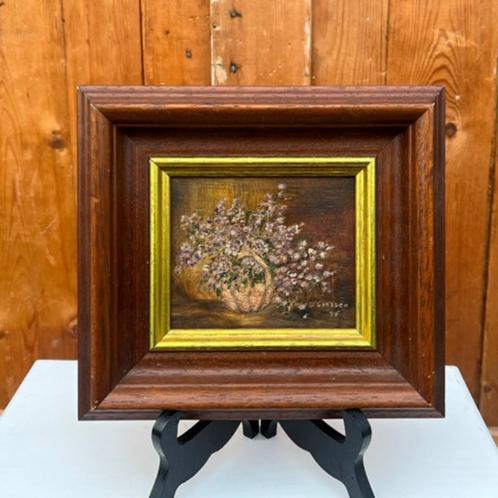 Schilderij bloemen mand stilleven lijst hout 24 cm x 21,5 cm, Huis en Inrichting, Woonaccessoires | Schilderijen, Tekeningen en Foto's
