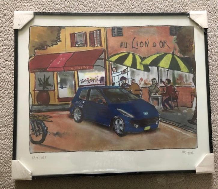 Peugeot repro krijttekening special edition Hans Rijpma, Auto diversen, Overige Auto diversen, Ophalen of Verzenden