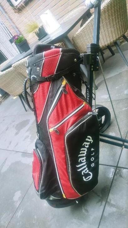 Callaway golftas bag+ Turfmaster Eco trolley zwart-rood-wit, Sport en Fitness, Golf, Gebruikt, Tas, Callaway, Ophalen