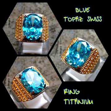 Luxe Ring met Blauwe Swiss Topaas Edelsteen CAR10 beschikbaar voor biedingen