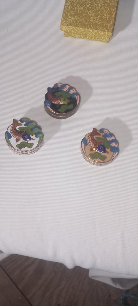 Vintage Cloisonné Pillendoosjes met Koi Karper Design, Ophalen of Verzenden