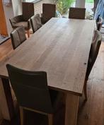 8 okerbruine leren eetkamerstoelen., Huis en Inrichting, Ophalen, Gebruikt, Vijf, Zes of meer stoelen