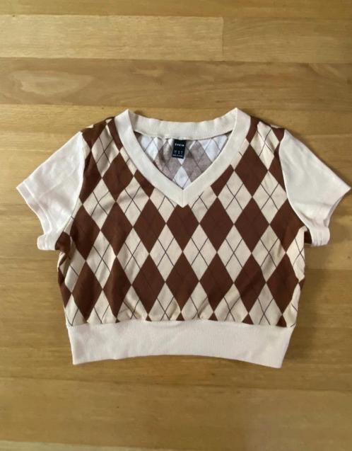 Beige/bruin geruite korte trui van Shein maat S, Kleding | Dames, Tops, Zo goed als nieuw, Maat 36 (S), Beige, Korte mouw, Ophalen of Verzenden