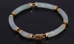 Groene jade 14k gouden staafjes armband dames vintage, Sieraden, Tassen en Uiterlijk, Antieke sieraden, Verzenden, Goud, Armband