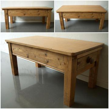 Sfeervolle Brocante Boeren Salontafel met Lade 92x45x40cm h. beschikbaar voor biedingen