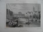012 Amsterdam Achterzijde Beurs Staalgravure 1860, Antiek en Kunst, Kunst | Etsen en Gravures