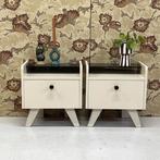 Vintage gerestyled nachtkastjes hout halkastje brocante j`60