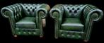 2x Chesterfield Club Fauteuil Groen Leer - Gratis Bezorging