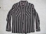 Overhemd zwart met grijs en rood gestreept maat L lange mouw, Zwart, Ophalen of Verzenden, Zo goed als nieuw, Halswijdte 41/42 (L)
