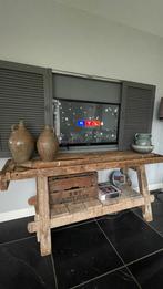 Antieke houten werkbank met bankschroef, Huis en Inrichting, Ophalen