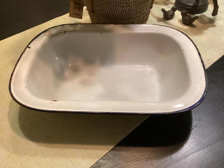 Vintage rechthoekig emaille oven, serveer schaal, Antiek en Kunst, Antiek | Emaille, Ophalen of Verzenden