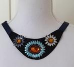 Croft & Barrow zwarte bloemen kraaltjes statement ketting, Overige materialen, Verstelbaar, Zwart, Nieuw