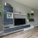 TV meubel set blauwgrijs/wit, Huis en Inrichting, Ophalen, Gebruikt, Glas, 200 cm of meer