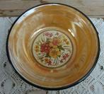 SALE Lichtgeel emaille schaaltje, bloemen, oranje parelmoer, Ophalen of Verzenden