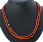 Bloedkoraal antieke ketting fraai zilveren bol slot dames, Ophalen of Verzenden, Zilver, Ketting, Met edelsteen