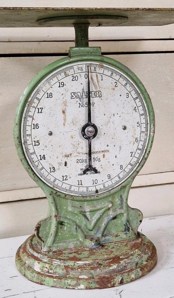 super gave,groene gietijzeren weegschaal Salter Brocante, Antiek en Kunst, Curiosa en Brocante, Ophalen of Verzenden