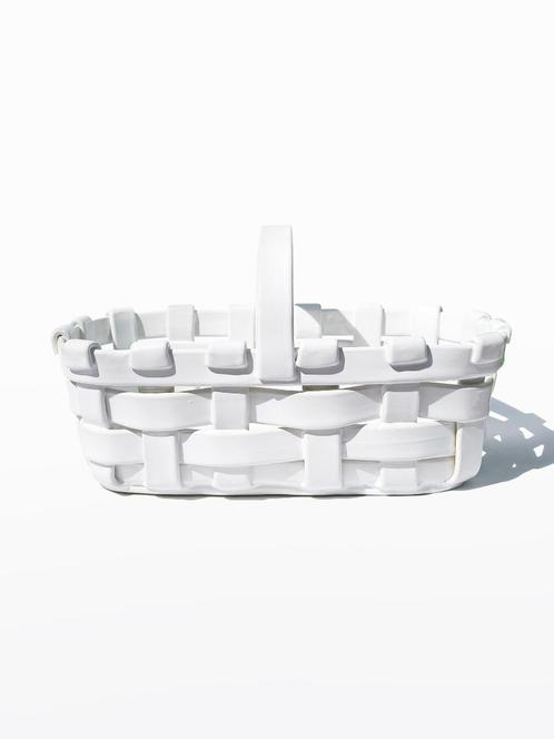 Mand van wit gevlochten keramiek, Italiaans, vintage, Huis en Inrichting, Woonaccessoires | Schalen en Manden, Gebruikt, Rond