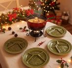 Antiek Fondue Borden Set 4 stuks groen 24cm, Antiek en Kunst, Ophalen of Verzenden