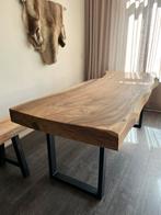 Boomstamtafel, tropisch accaciahout, Huis en Inrichting, Tafels | Eettafels, Ophalen, 200 cm of meer, 50 tot 100 cm, Zo goed als nieuw