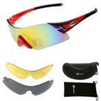 Fietsbril + 3 verwisselbare glazen sportbril zonnebril rood, Sport en Fitness, Wielrennen, Nieuw, Overige typen, Ophalen of Verzenden