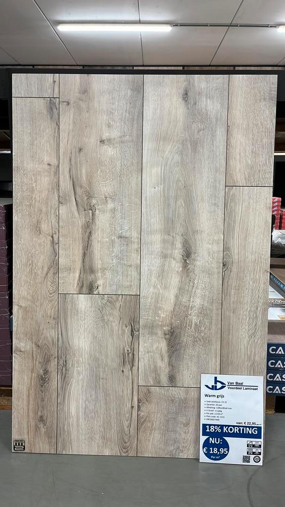 Warm grijs laminaat actie, Huis en Inrichting, Stoffering | Vloerbedekking, Nieuw, Laminaat, Grijs, 75 m² of meer, Ophalen of Verzenden