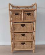 Vintage rotan rieten bamboe ladekastje, Gebruikt, 3 of 4 laden, Minder dan 100 cm, 25 tot 50 cm