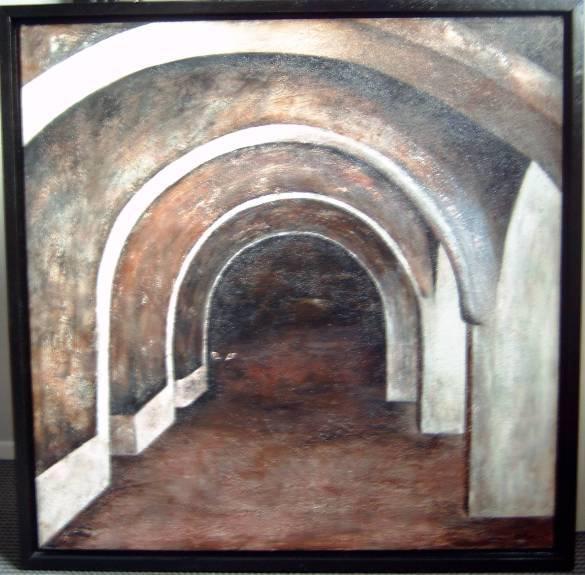 schilderij Tunnel 86x86cm, Huis en Inrichting, Woonaccessoires | Schilderijen, Tekeningen en Foto's, Zo goed als nieuw, Schilderij