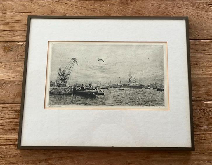 Ets Aan de Maas ~ Maarten langbroek, Antiek en Kunst, Kunst | Etsen en Gravures, Ophalen of Verzenden