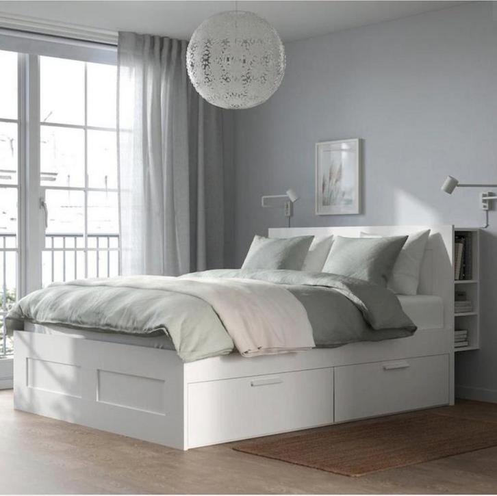 Compleet Ikea Brimnes bed, lattenbodems,matrassen,hoofdbord, Huis en Inrichting, Slaapkamer | Bedden, Gebruikt, Tweepersoons, 140 cm