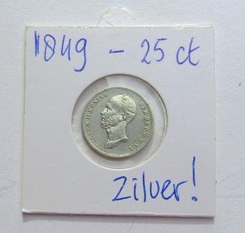 **  1849  - Nederland  - 25 Cent Koning Willem II -  ZILVER* beschikbaar voor biedingen