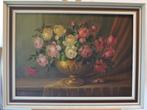 Een groot en oud olieverfschilderij stilleven  met rozen, Antiek en Kunst, Kunst | Schilderijen | Klassiek, Ophalen