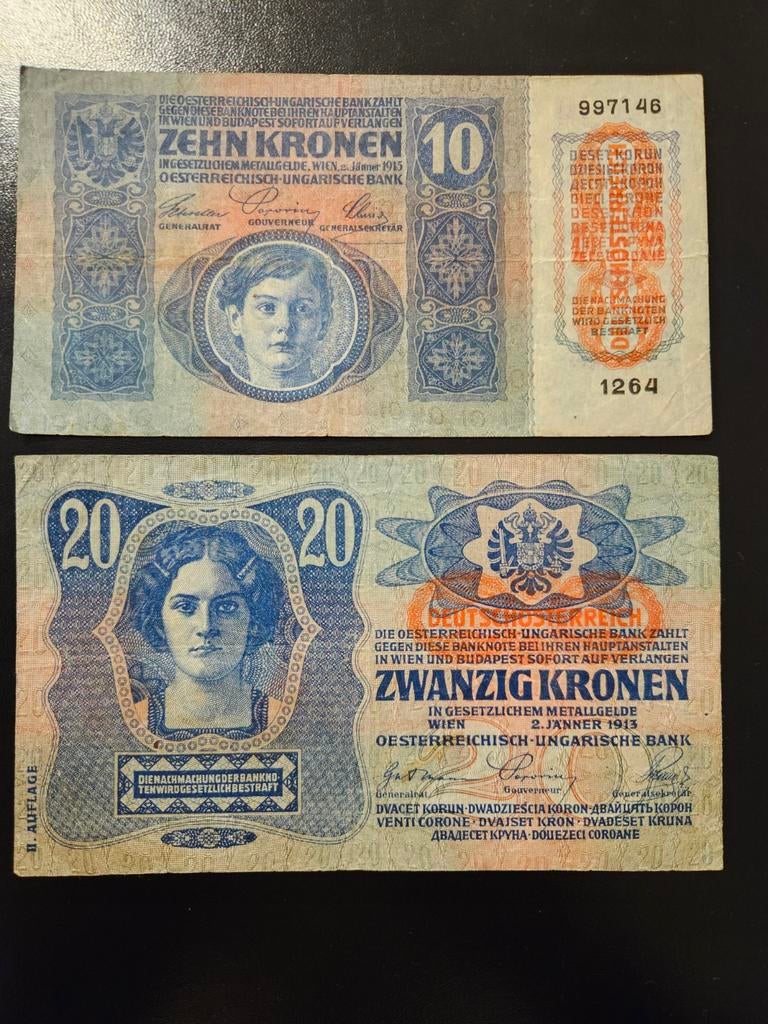 10 en 20 kronen Oostenrijk en Hongarije set, Postzegels en Munten, Bankbiljetten | Europa | Niet-Eurobiljetten, Ophalen of Verzenden