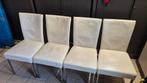Witte leren eetkamerstoelen - 4 stuks, Huis en Inrichting, Stoelen, Ophalen, Gebruikt, Wit, Metaal