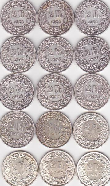 15 X 2 FRANKEN SWITSERLAND Zilver beschikbaar voor biedingen