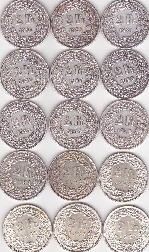15 X 2 FRANKEN SWITSERLAND Zilver, Postzegels en Munten, Munten | Nederland, Vóór koninkrijk, Zilver, Verzenden