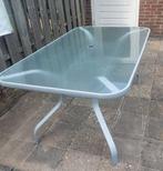 Tuintafel met glazen blad, Tuin en Terras, Tuintafels, Ophalen, Gebruikt, Rechthoekig, Metaal