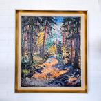 Oud abstract Olieverfschilderij Kristian Bjulver Denemarken, Oorspronkelijke maker, Ophalen of Verzenden, Zo goed als nieuw, 75 cm of meer