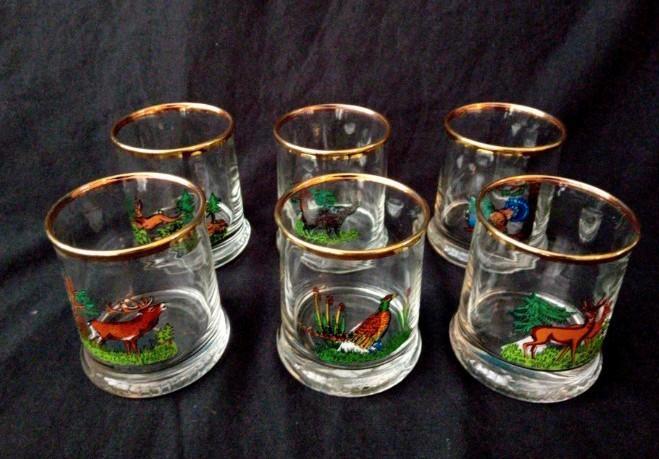 Set/6 whiskyglazen met wilde dieren, Verzamelen, Glas en Borrelglaasjes, Zo goed als nieuw, Borrel- of Shotglas, Ophalen of Verzenden