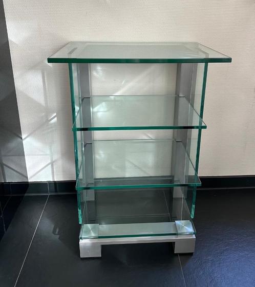 Audiomeubel glas en aluminium - 4 plateau's, Huis en Inrichting, Kasten | Overige, Zo goed als nieuw, Ophalen