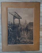 Grote oude ets tekening Hogebrug te Overschie Rotterdam, Antiek en Kunst, Ophalen of Verzenden