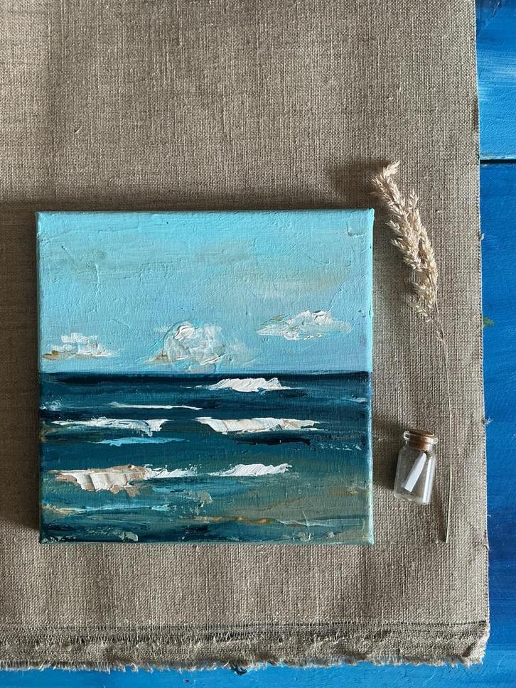 Uitwaaien ~ aan de kust ~ kleintje kunst ~ atelier, Huis en Inrichting, Woonaccessoires | Schilderijen, Tekeningen en Foto's, Zo goed als nieuw