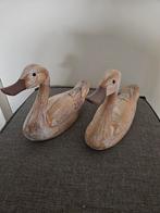 Houten Eenden Beelden - Set van 2, Tuin en Terras, Tuinbeelden, Ophalen, Zo goed als nieuw, Hout, Dierenbeeld