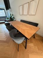 Zuiver eettafel visgraat 220x90 cm – zwart metalen frame, Huis en Inrichting, Tafels | Eettafels, 200 cm of meer, Zo goed als nieuw