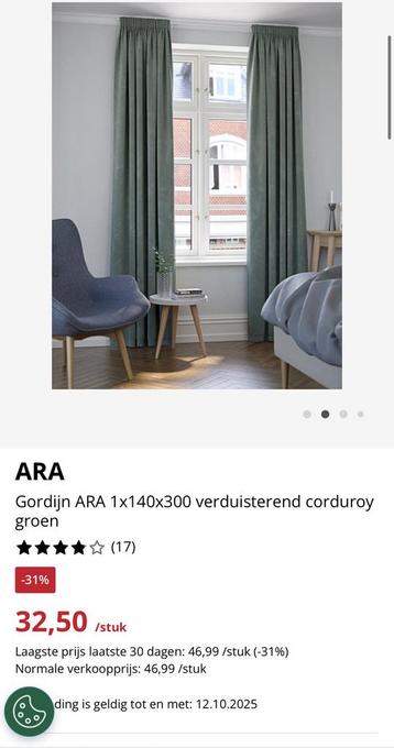 Jysk ARA Verduisterende Gordijnen Groen - 4 stuks beschikbaar voor biedingen