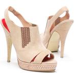 Manfield Suède Peep Toe - Maat 37, Pumps, Beige, Ophalen of Verzenden, Zo goed als nieuw