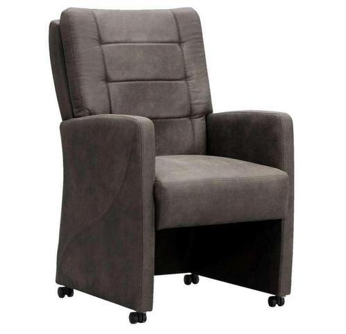 2 Antraciet stoffen Eetkamerstoelen met wieltjes, Huis en Inrichting, Stoelen, Zo goed als nieuw, Twee, Stof, Overige kleuren