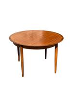 Mid-century uitschuifbare ronde Lübke eettafel, Huis en Inrichting, Ophalen, Gebruikt, 100 tot 150 cm, Lubke, vintage, mid century, teak,