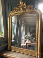 Antieke franse bladgouden spiegel met kuif, Ophalen, Rechthoekig