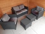Loungeset, zwart met kussens. 5 delig, Tuin en Terras, Ophalen of Verzenden, Gebruikt