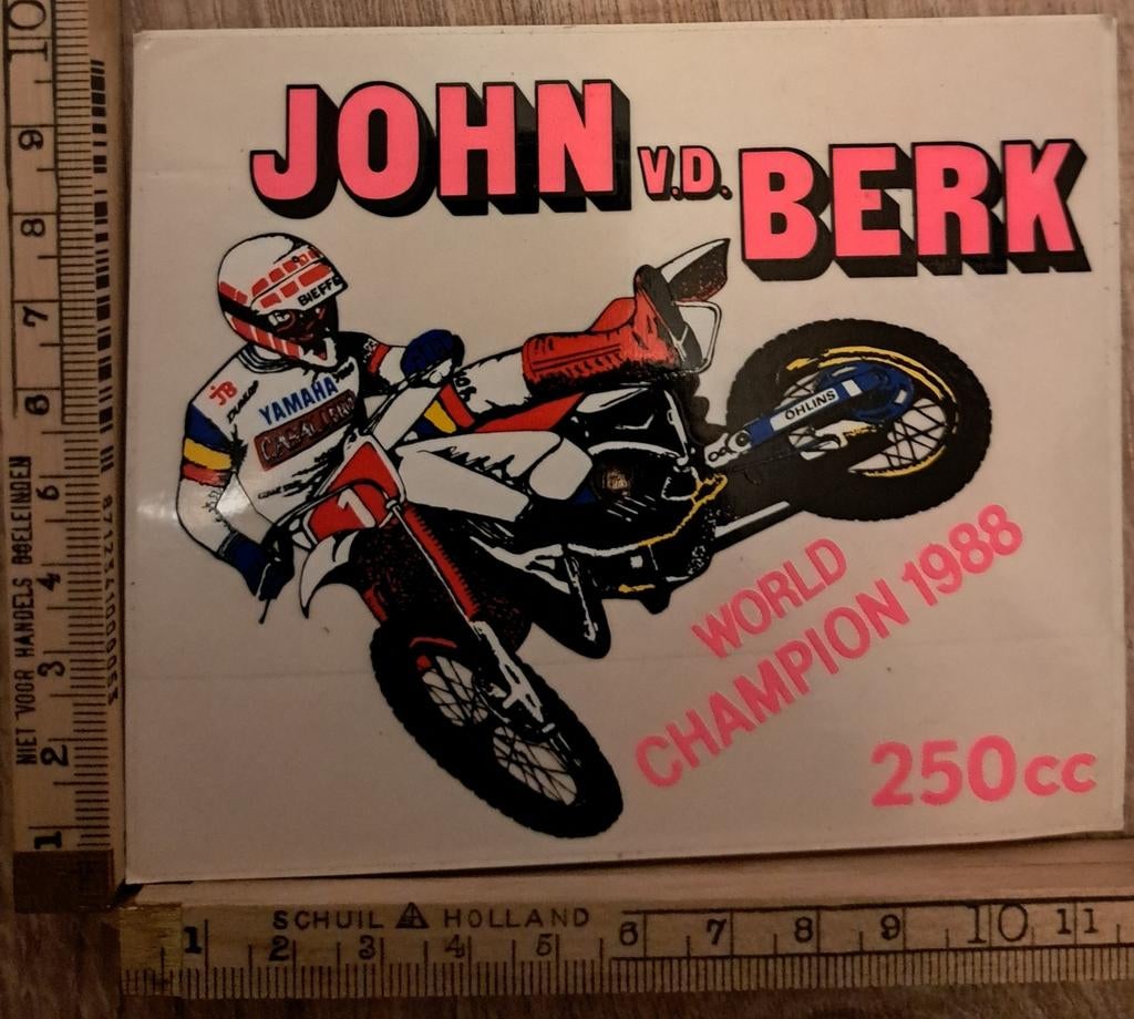 Vintage sticker John vd Berk motorcross Worldchampion 1988, Ophalen of Verzenden, Zo goed als nieuw